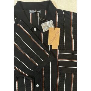 NWT PJ PAUL JONES Black Striped 2XL Knit Button Up Shirt Casual Short‎ Sleeve